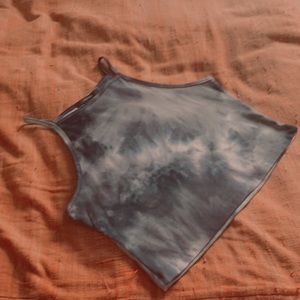 ribbed black, navy, teal, and white crop top